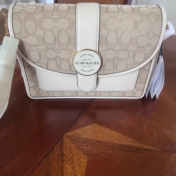 Coach Lonnie Tan and White Crossbody Bag with Signature Canvas NWT - Picture 3 of 9